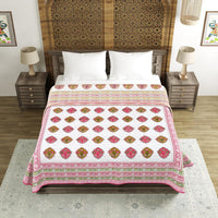 BLOCKS OF INDIA Hand Block Printed 100% Cotton Dohar King Size Reversible (Pink Rose)