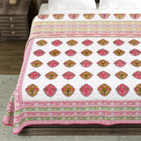 BLOCKS OF INDIA Hand Block Printed 100% Cotton Dohar King Size Reversible (Pink Rose)