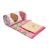 BLOCKS OF INDIA Hand Block Printed 100% Cotton Dohar King Size Reversible (Pink Rose)