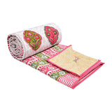 BLOCKS OF INDIA Hand Block Printed 100% Cotton Dohar King Size Reversible (Pink Rose)