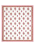 BLOCKS OF INDIA Hand Block Printed Cotton King Size Quilt (Pink Rose)