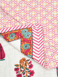 BLOCKS OF INDIA Hand Block Printed Cotton King Size Quilt (Pink Rose)