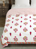 BLOCKS OF INDIA Hand Block Printed Cotton King Size Quilt (Pink Rose)