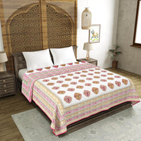 BLOCKS OF INDIA Hand Block Printed 100% Cotton Dohar King Size Reversible (Pink Rose)