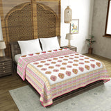 BLOCKS OF INDIA Hand Block Printed 100% Cotton Dohar King Size Reversible (Pink Rose)