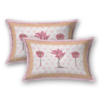 BLOCKS OF INDIA Hand Block Printed Cotton Super King Size Bedsheet(270 x 270) (Pink Grey Tree)
