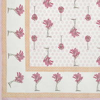 BLOCKS OF INDIA Hand Block Printed Cotton Super King Size Bedsheet(270 x 270) (Pink Grey Tree)