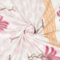 BLOCKS OF INDIA Hand Block Printed Cotton Super King Size Bedsheet(270 x 270) (Pink Grey Tree)