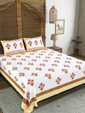 BLOCKS OF INDIA Hand Block Printed Cotton Super King Size Bedsheet(245 X 270 CM) (PINK YELLOW)