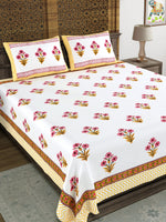 BLOCKS OF INDIA Hand Block Printed Cotton Super King Size Bedsheet(245 X 270 CM) (PINK YELLOW)