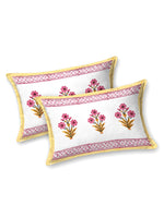 BLOCKS OF INDIA Hand Block Printed Cotton Super King Size Bedsheet(245 X 270 CM) (PINK YELLOW)