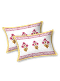 BLOCKS OF INDIA Hand Block Printed Cotton Super King Size Bedsheet(245 X 270 CM) (PINK YELLOW)