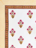 BLOCKS OF INDIA Hand Block Printed Cotton Super King Size Bedsheet(245 X 270 CM) (PINK YELLOW)