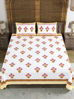 BLOCKS OF INDIA Hand Block Printed Cotton Super King Size Bedsheet(245 X 270 CM) (PINK YELLOW)