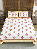 BLOCKS OF INDIA Hand Block Printed Cotton Super King Size Bedsheet(245 X 270 CM) (PINK YELLOW)