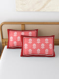 Rajasthani Handmade Hand Block Print Cotton Pillow Cover , Red Buti Procein (2 Pcs)