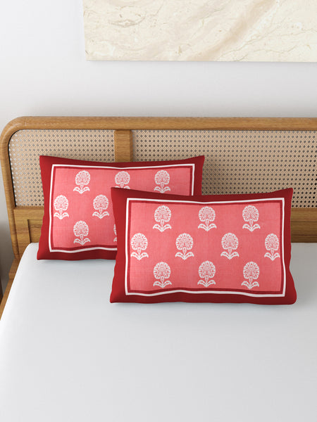 Rajasthani Handmade Hand Block Print Cotton Pillow Cover , Red Buti Procein (2 Pcs)