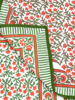 BLOCKS OF INDIA Hand Block Printed Cotton Summer Single Size Reversible Printed Malmal Dohar Red Green Jaal