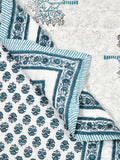 BLOCKS OF INDIA Hand Block Printed Cotton King Size Quilt (Blue tree)