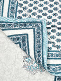 BLOCKS OF INDIA Hand Block Printed Cotton King Size Quilt (Blue tree)