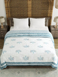 BLOCKS OF INDIA Hand Block Printed Cotton King Size Quilt (Blue tree)