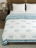 BLOCKS OF INDIA Hand Block Printed Cotton King Size Quilt (Blue tree)