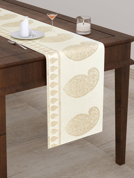 BLOCKS OF INDIA Hand Block Printed Cotton Table Runner for Center/Dining Table (33 x 180 cm) (GOLD KAIRI)