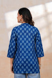 BLOCKS OF INDIA Cotton Hand Printed Short Kurti for Women Short Blue Gad Buti