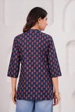 BLOCKS OF INDIA Cotton Hand Printed Short Kurti for Women Short Blue Green Buti