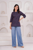 BLOCKS OF INDIA Cotton Hand Printed Short Kurti for Women Short Blue Green Buti