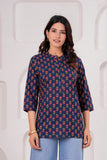 BLOCKS OF INDIA Cotton Hand Printed Short Kurti for Women Short Blue Green Buti