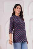 BLOCKS OF INDIA Cotton Hand Printed Short Kurti for Women Short Blue Green Buti