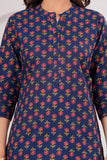 BLOCKS OF INDIA Cotton Hand Printed Short Kurti for Women Short Blue Green Buti