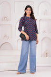 BLOCKS OF INDIA Cotton Hand Printed Short Kurti for Women Short Blue Green Buti