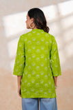 BLOCKS OF INDIA Cotton Hand Printed Short Kurti for Women Short FLOROSCENT GREEN