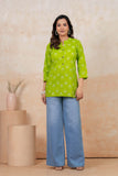 BLOCKS OF INDIA Cotton Hand Printed Short Kurti for Women Short FLOROSCENT GREEN