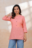 BLOCKS OF INDIA Cotton Hand Printed Short Kurti for Women Short PINK PEACH BUTI