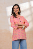BLOCKS OF INDIA Cotton Hand Printed Short Kurti for Women Short PINK PEACH BUTI