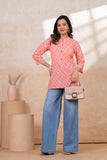 BLOCKS OF INDIA Cotton Hand Printed Short Kurti for Women Short PINK PEACH BUTI