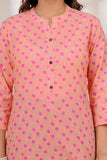 BLOCKS OF INDIA Cotton Hand Printed Short Kurti for Women Short PINK PEACH BUTI