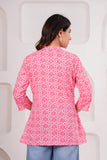 BLOCKS OF INDIA Cotton Hand Printed Short Kurti for Women Short Pink Shell