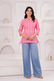 BLOCKS OF INDIA Cotton Hand Printed Short Kurti for Women Short Pink Shell