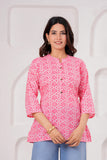 BLOCKS OF INDIA Cotton Hand Printed Short Kurti for Women Short Pink Shell