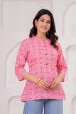 BLOCKS OF INDIA Cotton Hand Printed Short Kurti for Women Short Pink Shell