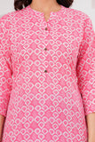 BLOCKS OF INDIA Cotton Hand Printed Short Kurti for Women Short Pink Shell