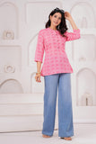 BLOCKS OF INDIA Cotton Hand Printed Short Kurti for Women Short Pink Shell