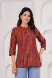 BLOCKS OF INDIA Cotton Hand Printed Short Kurti for Women Short Red Line