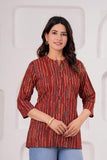 BLOCKS OF INDIA Cotton Hand Printed Short Kurti for Women Short Red Line