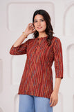 BLOCKS OF INDIA Cotton Hand Printed Short Kurti for Women Short Red Line