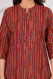 BLOCKS OF INDIA Cotton Hand Printed Short Kurti for Women Short Red Line